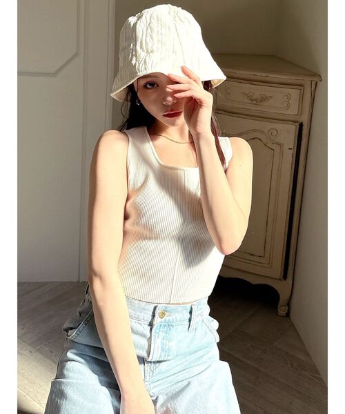 RESEXXY（リゼクシー）の「クロップドニットタンク（タンクトップ・レディース・ホワイト/ブラック/その他1・FREE）」の11枚目の写真