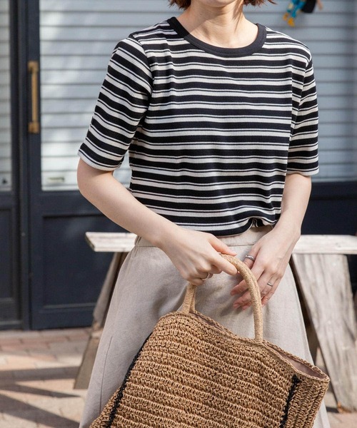 FORK&SPOON（フォークアンドスプーン）の「FORK&SPOON　ワッフルジャガードTシャツ（Tシャツ/カットソー・レディース・ブラウン系その他/ブラック/ブラック系その他/オフホワイト・1）」の22枚目の写真