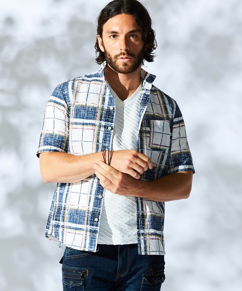 HIDEAWAYS NICOLE（ハイダウェイニコル）の「マイクロサッカープリントシャツ（シャツ/ブラウス・メンズ・ネイビー×ホワイト/ホワイト×ネイビー/ホワイト系/ホワイト×ブラック・MEDIUM/X-LARGE/LARGE）」の3枚目の写真