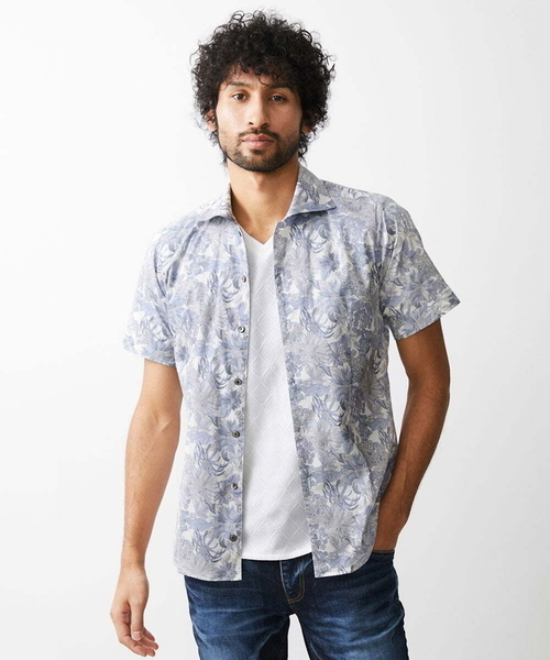 MICHEL KLEIN HOMME (ミッシェルクランオム)の「《日本製》フラワー柄半袖シャツ(シャツ/ブラウス・メンズ・ライトグレー/ブラック/ピンク・MEDIUM/LARGE/X-LARGE)」の2枚目の写真