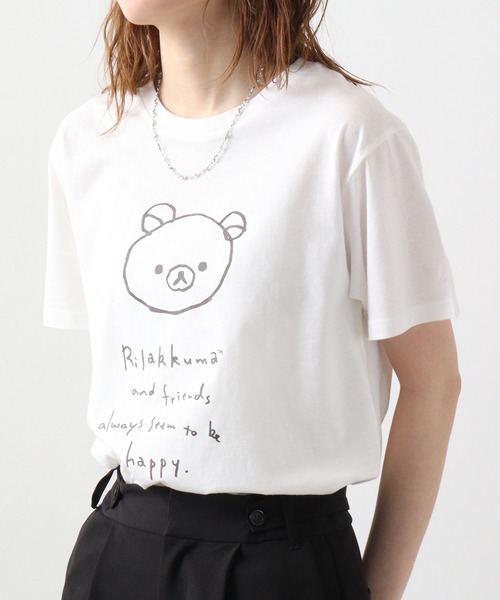 FUNALIVE(ファンアライブ)の「Rilakkuma リラックマ クルーネック半袖Tシャツ(Tシャツ/カットソー・レディース・ダークグリーン/スモークピンク/ブラック/チャコールグレー/ライトブルー/ホワイト/ネイビー/グレー/ブルー系その他/ライトパープル/ナチュラル/ミント/ライトブラウン/モカ/クリーム/グレー系その他/チャコール/ブルー系その他2/ブルー系その他3/ブルー系その他4/ホワイト系1/グレー系その他2/ホワイト系/ホワイト系2/ホワイト系7/ホワイト系8/ブラック系/ブラック系1/ホワイト系4/ホワイト系5/ホワイト系3/ホワイト系6/ブラック系2/ブラウン系/ブラウン系1/ピンク系/アイボリー系/アイボリー系1/ライトグリーン系/パープル系/パープル系1・M/L/S)」の7枚目の写真