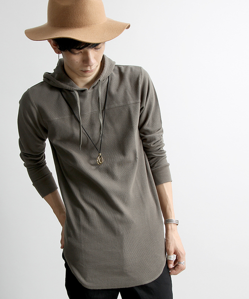 WEGO(ウィゴー)の「WEGO/ワッフルロングパーカー(パーカー・メンズ・カーキ/ホワイト/ブラック/レッド・MEDIUM/LARGE)」の4枚目の写真