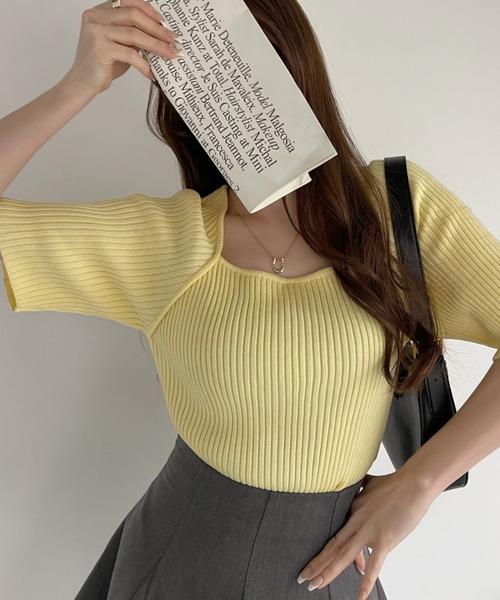 Ada.(エイダ)の「ラグラン切り替え スクエアネック サマーニット(ニット/セーター・レディース・イエロー/ホワイト系その他/グリーン/ブラック・FREE)」の19枚目の写真
