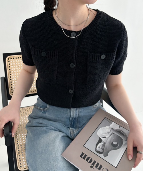 EPIMI E'PIMMY（エピミエピミー）の「【ハンドウォッシャブル】ポケット付きコンパクトカーディガン（カーディガン/ボレロ・レディース・アイボリー/ブラック/レッド/イエロー/ブルー・MEDIUM）」の13枚目の写真