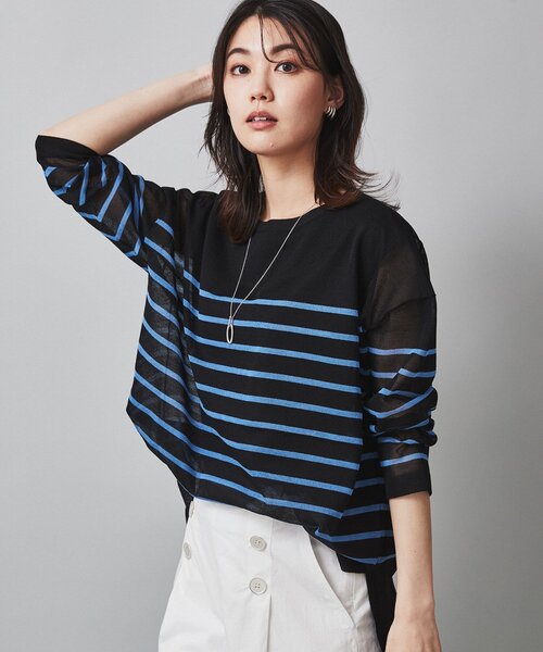 【専用】✨PLEATS PLEASE フレンチスリーブ トップス バイカラー L セール】【透け感/セットアイテム】シアーストレッチニット