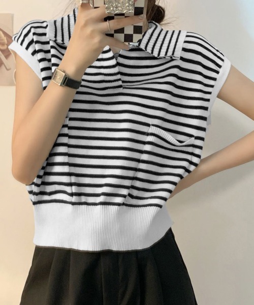 【美品】IENA ボーダーフレンチスリーブTシャツ WEB限定】ワイドボーダーフレンチスリーブTシャツ