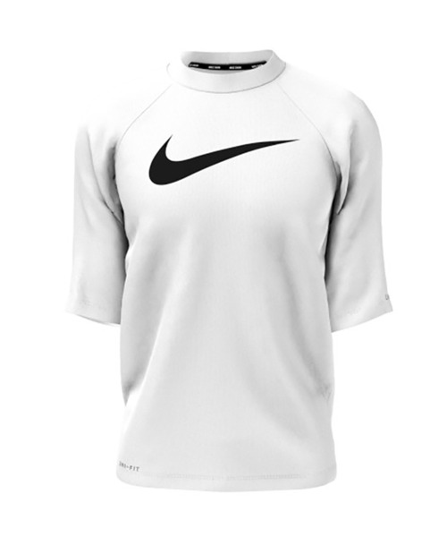 NIKE(ナイキ)の「NIKE/ナイキ キッズ UVケア ラッシュガード ソリッドS/Sハイドロガード NESSD828(ラッシュガード・キッズ・ホワイト/ブラック・130cm/140cm/150cm/160cm)」の2枚目の写真