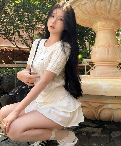 BEIDELLI（ベイデリー）の「[BELLIDE MADE] ホーリンケーブルクロップラウンド半袖ニット（ニット/セーター・レディース・ホワイト/ネイビー/グレー/ブラック/ピンク・FREE）」の20枚目の写真