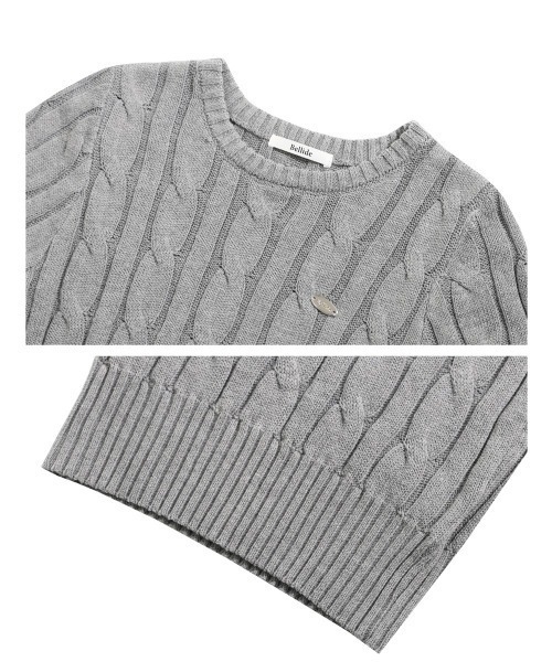 BEIDELLI（ベイデリー）の「[BELLIDE MADE] ホーリンケーブルクロップラウンド半袖ニット（ニット/セーター・レディース・ホワイト/ネイビー/グレー/ブラック/ピンク・FREE）」の22枚目の写真
