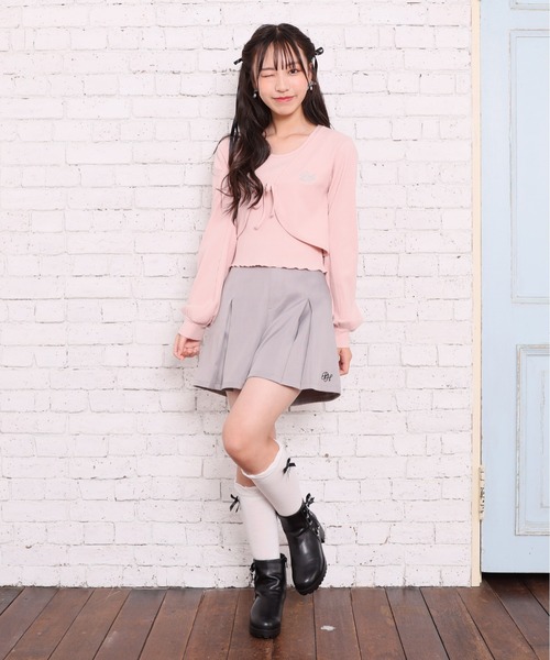 ピンク　ショートモレ PINKHUNT インナーセット付き ショート丈 カーディガン 9746K