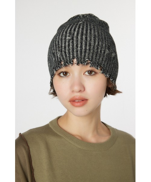 RODEO CROWNS WIDE BOWL（ロデオクラウンズワイドボウル）の「MIXダメージニットビーニー（ニットキャップ/ビーニー・レディース・ブラック/オレンジ/グリーン・FREE）」の6枚目の写真