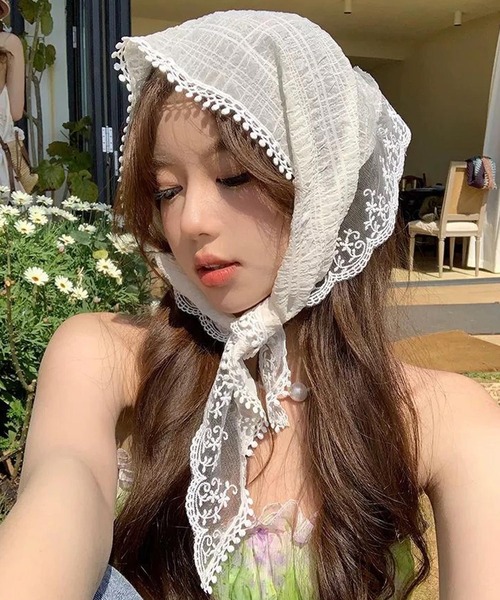shopnikoniko(ショップニコニコ)の「バブーシュカ レース ドッキング リボン 浴衣 バブーシュカ(その他ヘアアクセサリー・レディース・ピンク/ホワイト・フリー)」の1枚目の写真