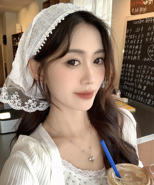 shopnikoniko(ショップニコニコ)の「バブーシュカ レース ドッキング リボン 浴衣 バブーシュカ(その他ヘアアクセサリー・レディース・ピンク/ホワイト・フリー)」の9枚目の写真