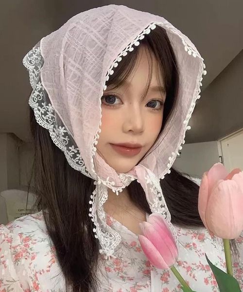 shopnikoniko(ショップニコニコ)の「バブーシュカ レース ドッキング リボン 浴衣 バブーシュカ(その他ヘアアクセサリー・レディース・ピンク/ホワイト・フリー)」の17枚目の写真