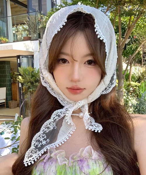 shopnikoniko(ショップニコニコ)の「バブーシュカ レース ドッキング リボン 浴衣 バブーシュカ(その他ヘアアクセサリー・レディース・ピンク/ホワイト・フリー)」の5枚目の写真