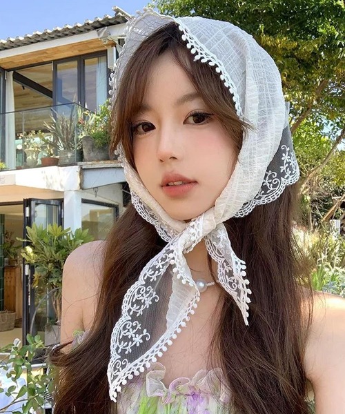 shopnikoniko(ショップニコニコ)の「バブーシュカ レース ドッキング リボン 浴衣 バブーシュカ(その他ヘアアクセサリー・レディース・ピンク/ホワイト・フリー)」の7枚目の写真