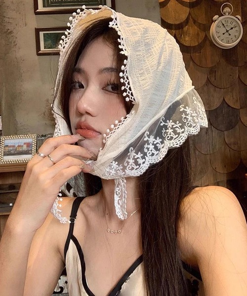 shopnikoniko(ショップニコニコ)の「バブーシュカ レース ドッキング リボン 浴衣 バブーシュカ(その他ヘアアクセサリー・レディース・ピンク/ホワイト・フリー)」の10枚目の写真