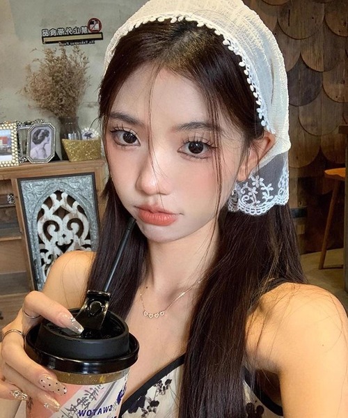 shopnikoniko(ショップニコニコ)の「バブーシュカ レース ドッキング リボン 浴衣 バブーシュカ(その他ヘアアクセサリー・レディース・ピンク/ホワイト・フリー)」の8枚目の写真