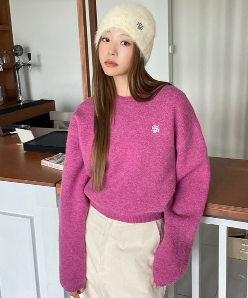 muahmuah(ムーアムーア)の「A'GEM/9 × .kom 『muah muah/ムーアムーア』 STITCH LOGO ROUND KNIT/ステッチロゴラウンドニット(ニット/セーター・レディース・ブラック/チャコールグレー/アイボリー/ピンク・FREE)」の22枚目の写真