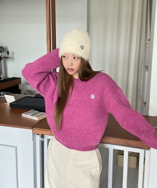 muahmuah(ムーアムーア)の「A'GEM/9 × .kom 『muah muah/ムーアムーア』 STITCH LOGO ROUND KNIT/ステッチロゴラウンドニット(ニット/セーター・レディース・ブラック/チャコールグレー/アイボリー/ピンク・FREE)」の21枚目の写真