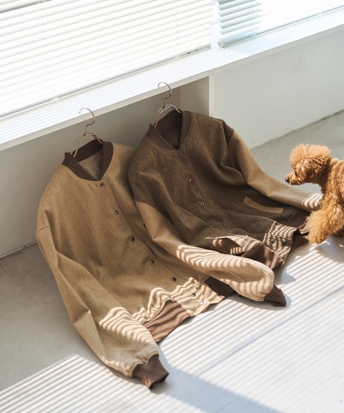 unclip（アンクリップ）の「ツィードブルゾン（ブルゾン・レディース・ベージュ/ブラウン・LARGE/MEDIUM）」の3枚目の写真