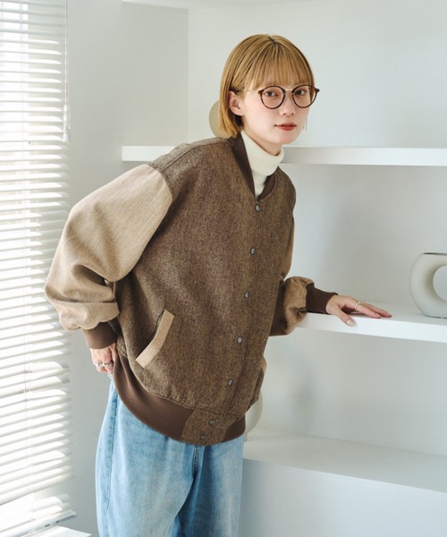unclip（アンクリップ）の「ツィードブルゾン（ブルゾン・レディース・ベージュ/ブラウン・LARGE/MEDIUM）」の8枚目の写真