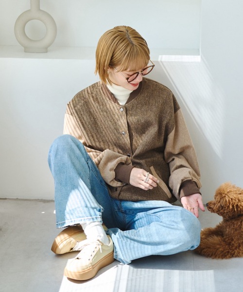 unclip（アンクリップ）の「ツィードブルゾン（ブルゾン・レディース・ベージュ/ブラウン・LARGE/MEDIUM）」の6枚目の写真