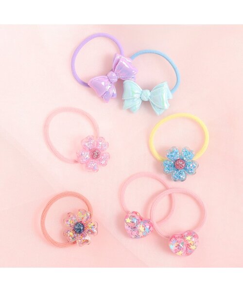 apres les cours(アプレレクール)の「カラフルラメハートミニヘアゴム2個セット(ヘアゴム・キッズ・レインボー・FREE)」の2枚目の写真