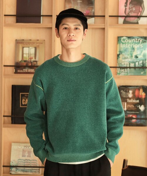 定価4,6万タグ付未使用＊ババグーリ カシミヤ100半袖ニット M グリーン系 mokoモール畦ニット前後差プルオーバー/Green Parks（グリーン