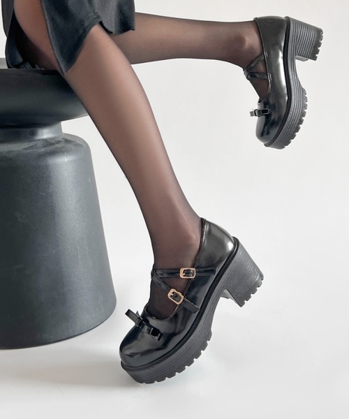 Shoes in Closet（シューズインクローゼット）の「【新色追加】軽量厚底 ヒールアップ 2WAYストラップ リボン メリージェーン  6942（ドレスシューズ・レディース・ブラック/ブラック系その他/アイボリー・XS/S/M/L/LL/3L）」の3枚目の写真