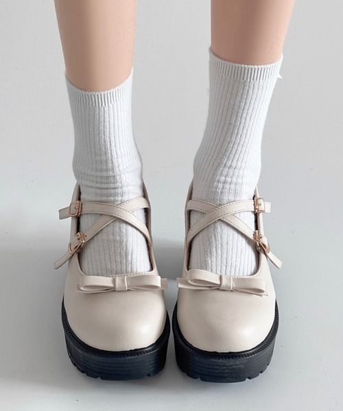 Shoes in Closet（シューズインクローゼット）の「【新色追加】軽量厚底 ヒールアップ 2WAYストラップ リボン メリージェーン  6942（ドレスシューズ・レディース・ブラック/ブラック系その他/アイボリー・XS/S/M/L/LL/3L）」の2枚目の写真