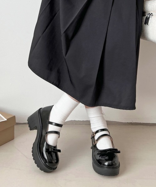 Shoes in Closet（シューズインクローゼット）の「【新色追加】軽量厚底 ヒールアップ 2WAYストラップ リボン メリージェーン  6942（ドレスシューズ・レディース・ブラック/ブラック系その他/アイボリー・XS/S/M/L/LL/3L）」の14枚目の写真