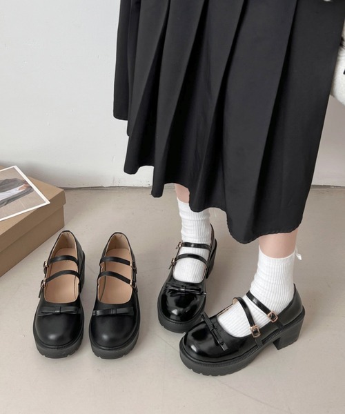 Shoes in Closet（シューズインクローゼット）の「【新色追加】軽量厚底 ヒールアップ 2WAYストラップ リボン メリージェーン  6942（ドレスシューズ・レディース・ブラック/ブラック系その他/アイボリー・XS/S/M/L/LL/3L）」の8枚目の写真