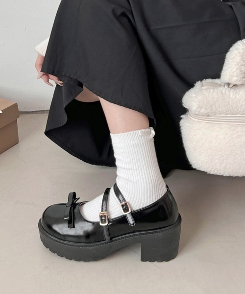 Shoes in Closet（シューズインクローゼット）の「【新色追加】軽量厚底 ヒールアップ 2WAYストラップ リボン メリージェーン  6942（ドレスシューズ・レディース・ブラック/ブラック系その他/アイボリー・XS/S/M/L/LL/3L）」の13枚目の写真