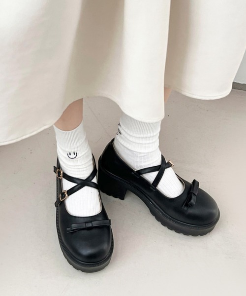 Shoes in Closet（シューズインクローゼット）の「【新色追加】軽量厚底 ヒールアップ 2WAYストラップ リボン メリージェーン  6942（ドレスシューズ・レディース・ブラック/ブラック系その他/アイボリー・XS/S/M/L/LL/3L）」の21枚目の写真