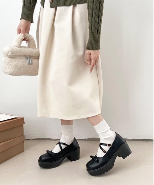 Shoes in Closet（シューズインクローゼット）の「【新色追加】軽量厚底 ヒールアップ 2WAYストラップ リボン メリージェーン  6942（ドレスシューズ・レディース・ブラック/ブラック系その他/アイボリー・XS/S/M/L/LL/3L）」の22枚目の写真