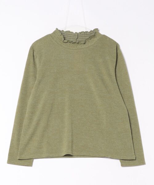 BELLUNA PLUS（ベルーナ）の「杢調素材シャーリング使いプルオーバー（Tシャツ/カットソー・レディース・ブラック/コーラル/モカ/グリーン・X-LARGE/LARGE/MEDIUM）」の3枚目の写真