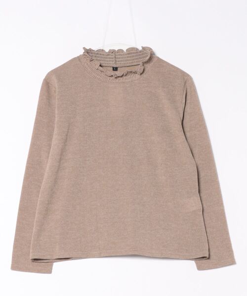 BELLUNA PLUS（ベルーナ）の「杢調素材シャーリング使いプルオーバー（Tシャツ/カットソー・レディース・ブラック/コーラル/モカ/グリーン・X-LARGE/LARGE/MEDIUM）」の2枚目の写真
