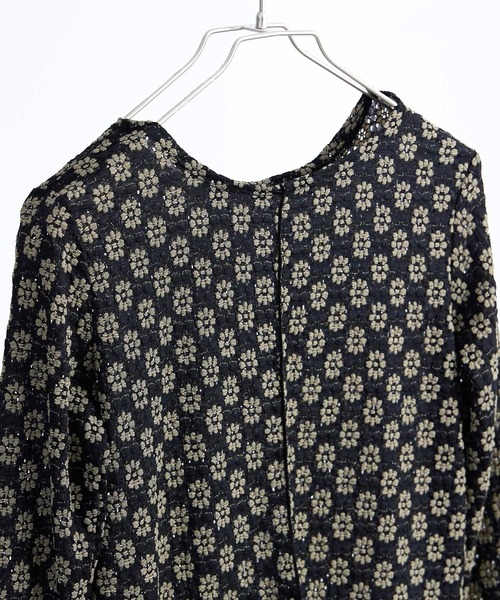 Fashion Letter(ファッションレター)の「フラワージャガードカットソー 小花柄 フラワー ジャガード トップス 春夏 秋冬 オールシーズン(Tシャツ/カットソー・レディース・ブラック・M)」の18枚目の写真