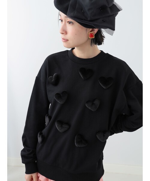 CAROLINA GLASER（カロリナ グレイサー）の「ハートモチーフ スウェット（スウェット・レディース・サックスブルー/ブラック・ONE SIZE）」の2枚目の写真