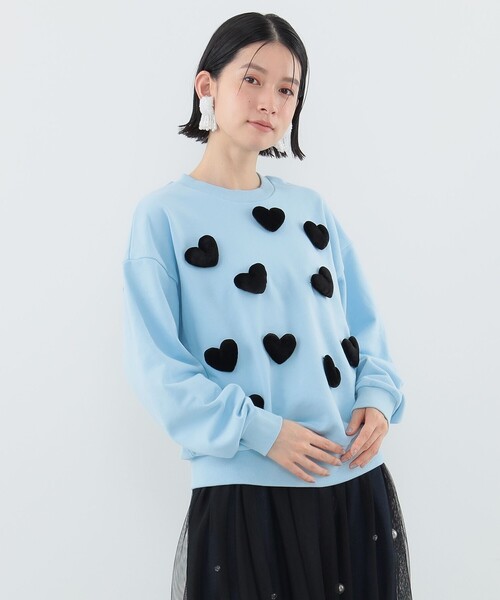 CAROLINA GLASER（カロリナ グレイサー）の「ハートモチーフ スウェット（スウェット・レディース・サックスブルー/ブラック・ONE SIZE）」の4枚目の写真
