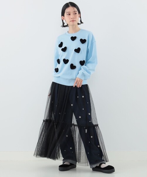 CAROLINA GLASER（カロリナ グレイサー）の「ハートモチーフ スウェット（スウェット・レディース・サックスブルー/ブラック・ONE SIZE）」の5枚目の写真