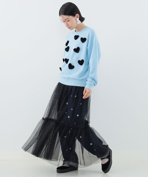 CAROLINA GLASER（カロリナ グレイサー）の「ハートモチーフ スウェット（スウェット・レディース・サックスブルー/ブラック・ONE SIZE）」の7枚目の写真