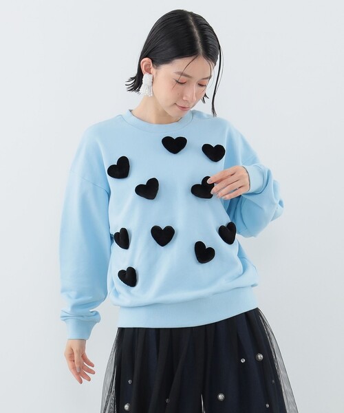 CAROLINA GLASER（カロリナ グレイサー）の「ハートモチーフ スウェット（スウェット・レディース・サックスブルー/ブラック・ONE SIZE）」の9枚目の写真
