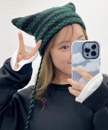 Lace Ladies（レースレディース）の「ポンポン付き 配色 ボーダー 猫型 ニット キャップ（ニットキャップ/ビーニー）」