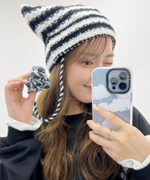 Lace Ladies（レースレディース）の「ポンポン付き 配色 ボーダー 猫型 ニット キャップ（ニットキャップ/ビーニー）」