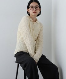 ◆ふくれシャーリング襟付きニットカーディガン