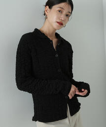 N.（N. Natural Beauty Basic） | ◆ふくれシャーリング襟付きニットカーディガン(カーディガン/ボレロ)