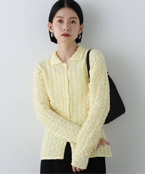 N.（N. Natural Beauty Basic）（エヌエヌナチュラルビューティーベーシック）の「◆ふくれシャーリング襟付きニットカーディガン（カーディガン/ボレロ・レディース・オフホワイト/レモンイエロー/ブラック・MEDIUM）」の21枚目の写真