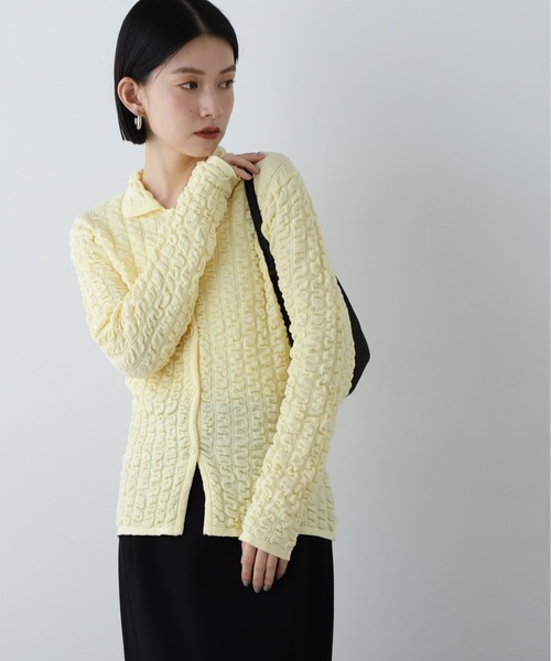 N.（N. Natural Beauty Basic）（エヌエヌナチュラルビューティーベーシック）の「◆ふくれシャーリング襟付きニットカーディガン（カーディガン/ボレロ・レディース・オフホワイト/レモンイエロー/ブラック・MEDIUM）」の22枚目の写真